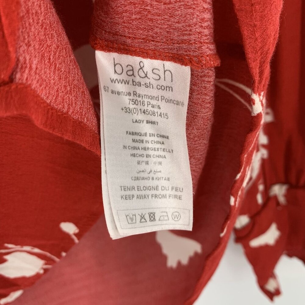 ba&sh Red Floral Ruffle V-Neck Button Front Blouse - Picture 5 of 8